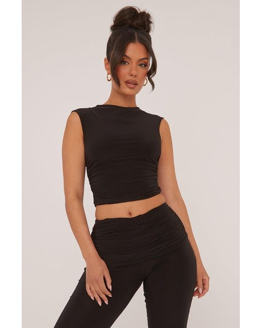 Rebellious Fashion Black Ruched Cropped Top & Trousers Co-Ord Set