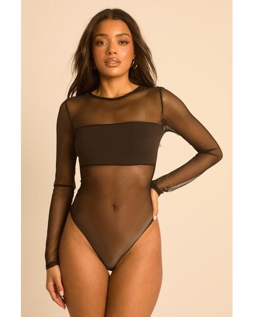 Rebellious Fashion Natural Mesh Long Sleeve Bodysuit