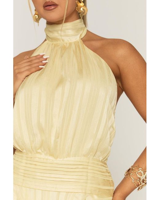 Rebellious Fashion Natural Halterneck Blouson Ruffle Mini Dress
