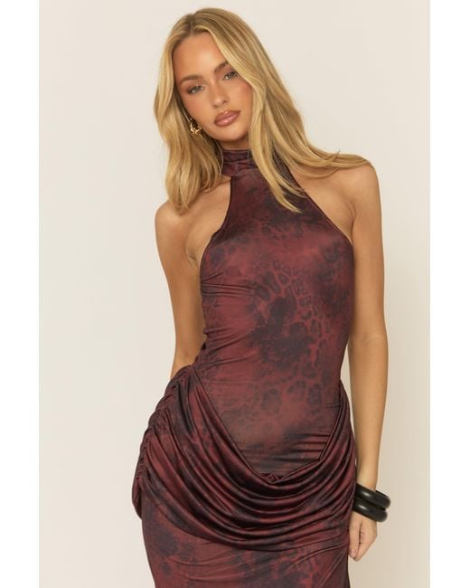 Rebellious Fashion Multicolor Printed Drape Front Maxi Dress