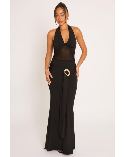 Rebellious Fashion Natural Semi Sheer Trim Detail Maxi Dress
