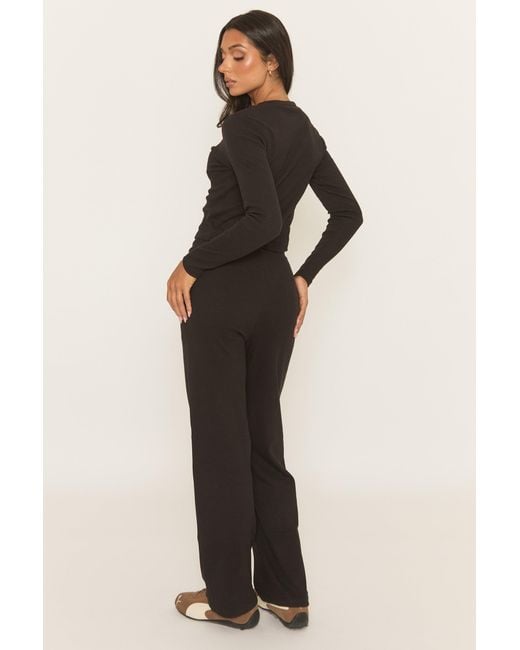 Rebellious Fashion Black Button Front Long Sleeve Top And Trouser Loungewear Co-Ord Set
