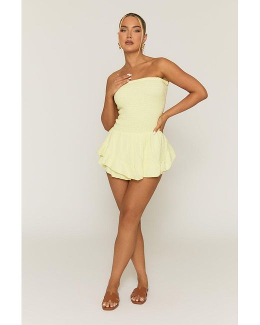 Rebellious Fashion Multicolor Butter Shirred Textured Ruffle Playsuit