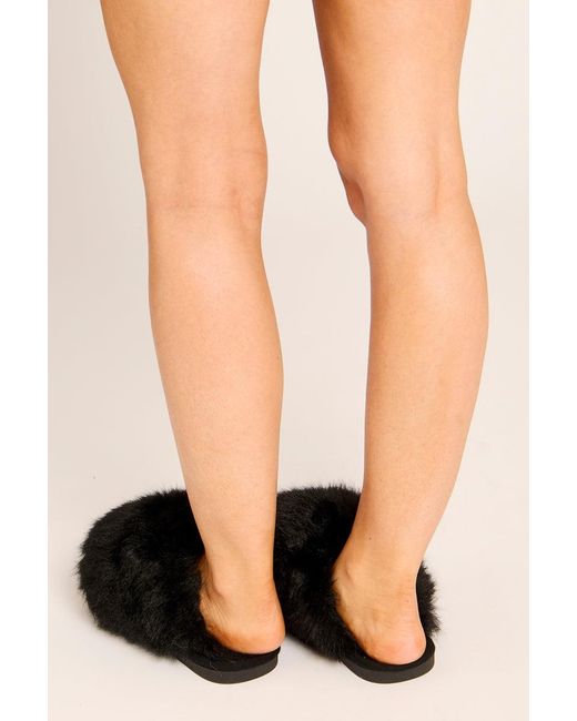 Rebellious Fashion Black Fluffy Mule Slippers