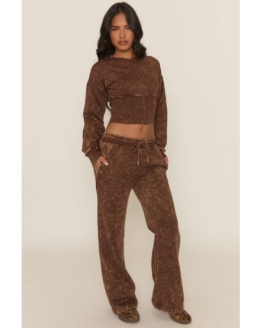 Rebellious Fashion Natural Acid Wash Cinched Waist Jacket And Joggers Loungewear Co-Ord Set