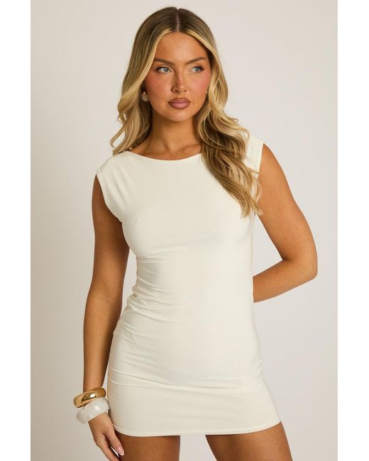 Rebellious Fashion Natural Boat Neck Backless Bodycon Mini Dress