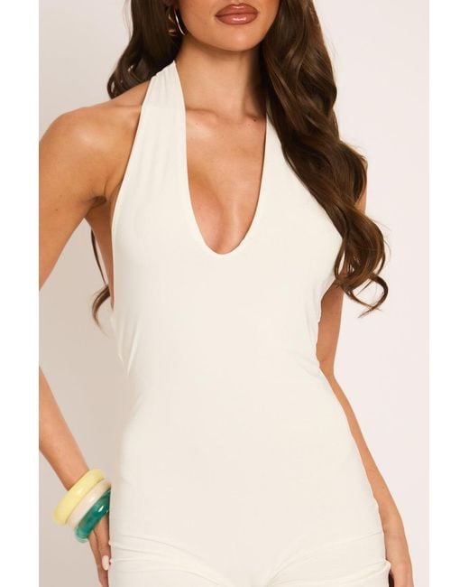 Rebellious Fashion Natural Plunge Halterneck Playsuit