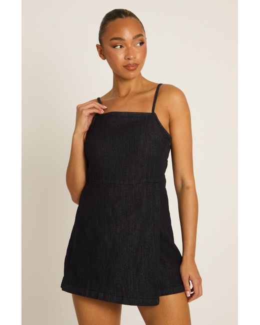 Rebellious Fashion Black Denim Skort Playsuit