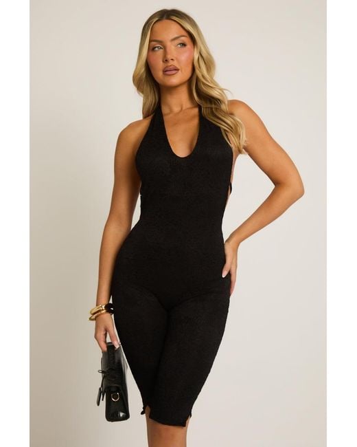 Rebellious Fashion Black Lace Corset Capri Jumpsuit