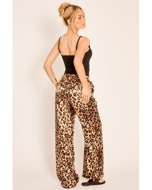 Rebellious Fashion Natural Print Satin Wide Leg Trousers