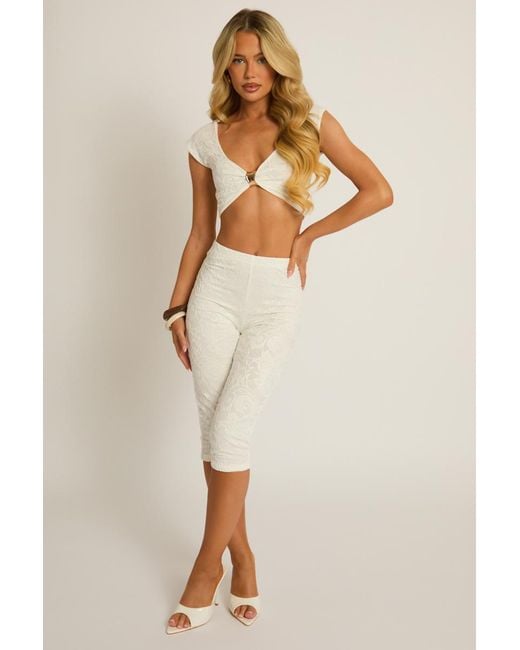 Rebellious Fashion Natural Trim Top And Capri Pants Co-Ord Set