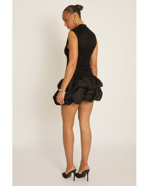Rebellious Fashion Black Lace Puffball Hem Dress
