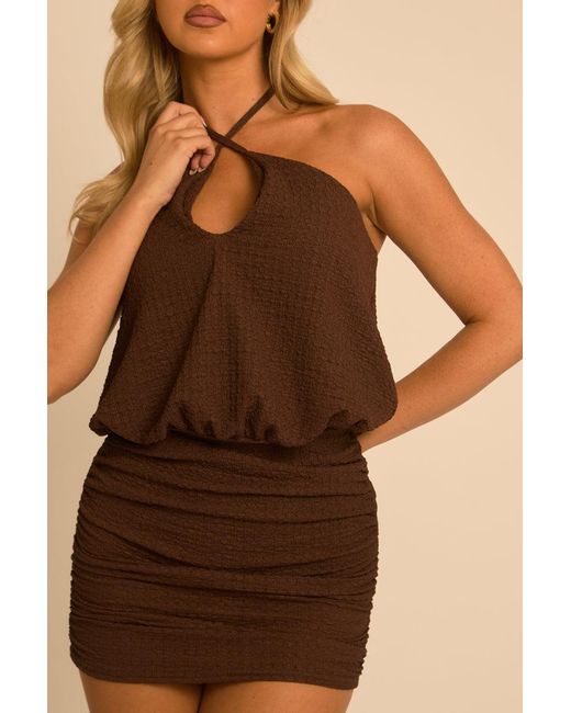 Rebellious Fashion Black Crinkle Halterneck Mini Dress