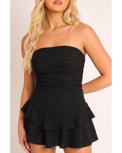 Rebellious Fashion Black Bandeau Textured Flippy Playsuit