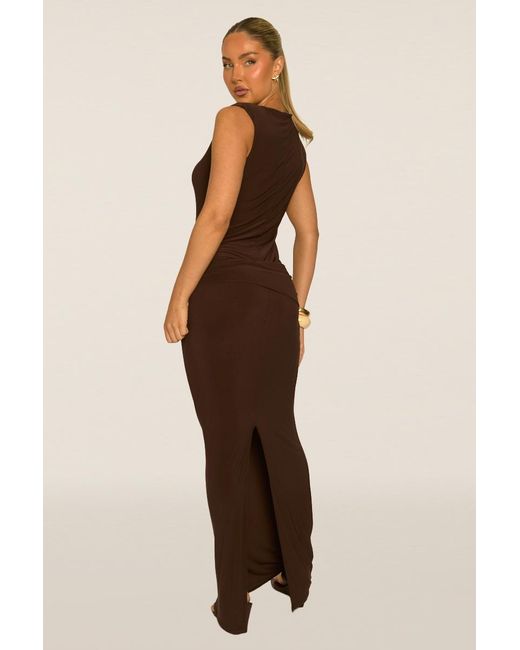 Rebellious Fashion Natural Chocolate Trim Detail Sleeveless Maxi Dress