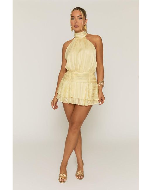 Rebellious Fashion Natural Halterneck Blouson Ruffle Mini Dress