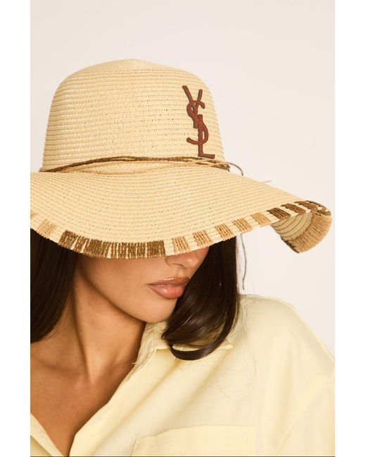 Rebellious Fashion Natural Woven Logo Detail Floppy Sun Hat