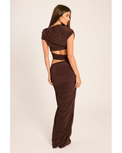 Rebellious Fashion Brown One Shoulder Cut Out Drape Mini Dress