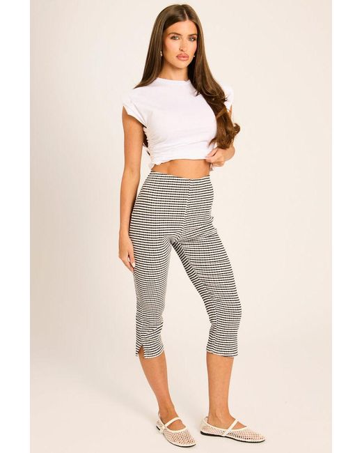 Rebellious Fashion Natural Gingham Print Split Hem Capri Pants
