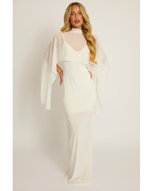 Rebellious Fashion Natural Cape Detail Maxi Dress
