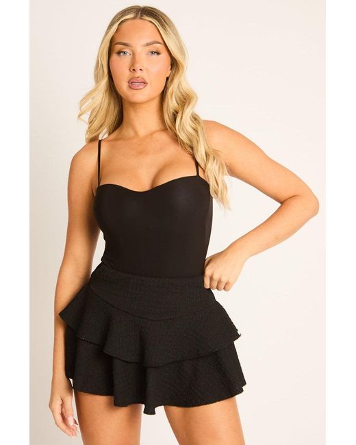 Rebellious Fashion Black Textured Flippy Skort