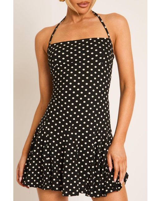 Rebellious Fashion Black Polka Dot Godet Hem Mini Dress
