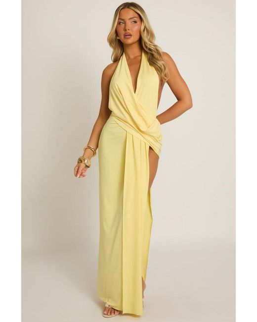 Rebellious Fashion Natural Split Hem Drape Maxi Dress