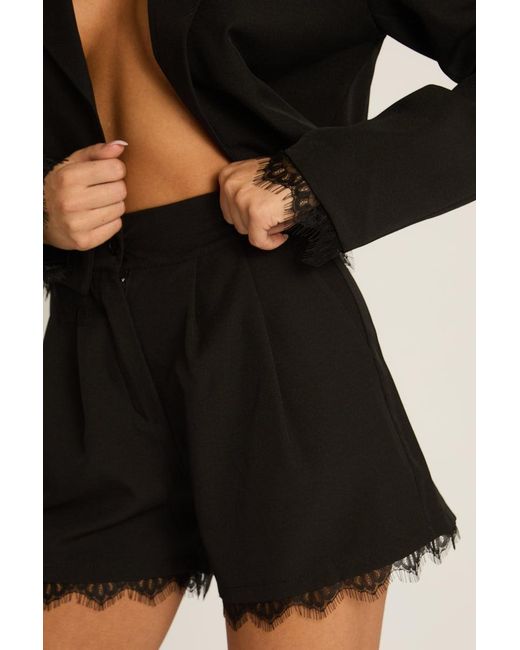 Rebellious Fashion Black Lace Trim Shorts