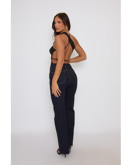Rebellious Fashion Blue Asymmetric Detail Bodysuit