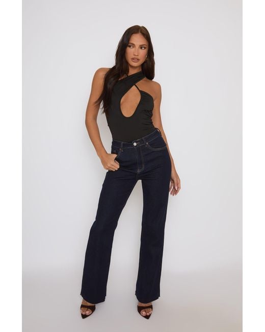 Rebellious Fashion Blue Asymmetric Detail Bodysuit