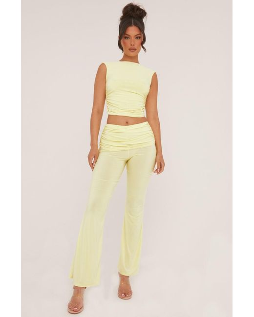 Rebellious Fashion Natural Ruched Cropped Top & Trousers Co-Ord Set