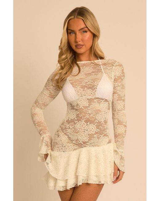Rebellious Fashion Natural Lace Asymmetric Frill Mini Dress
