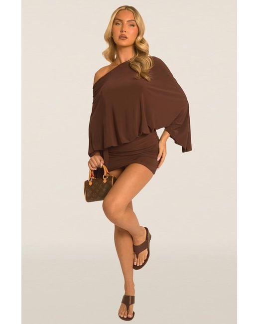Rebellious Fashion Natural Asymmetric Batwing Mini Dress