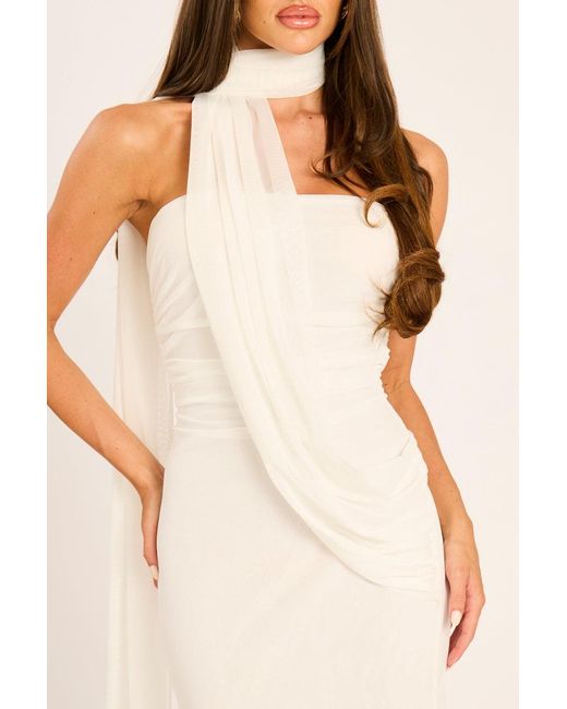 Rebellious Fashion Natural Mesh Scarf Detail Bandeau Maxi Dress