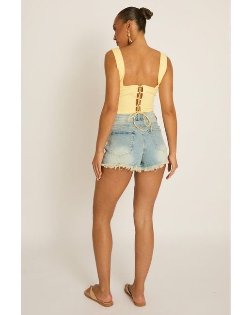 Rebellious Fashion Green Denim Frayed Micro Shorts