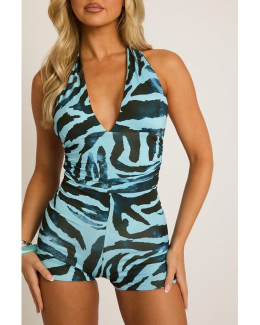 Rebellious Fashion Green Halter Neck Plunge Tie Back Playsuit