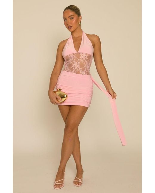 Rebellious Fashion Natural Lace Insert Tie Side Mini Dress