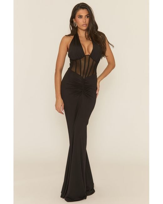 Rebellious Fashion Red Mesh Corset Maxi Dress