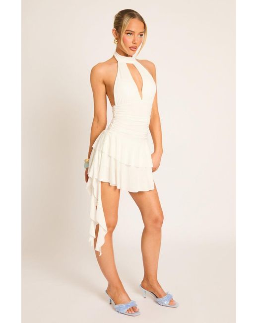 Rebellious Fashion Natural Ruched Halterneck Frill Skort Playsuit