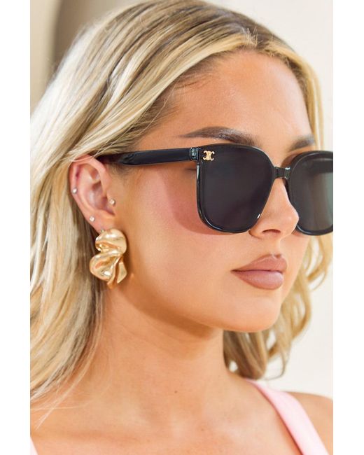 Rebellious Fashion Brown Oversized Logo Detail Sunglasses
