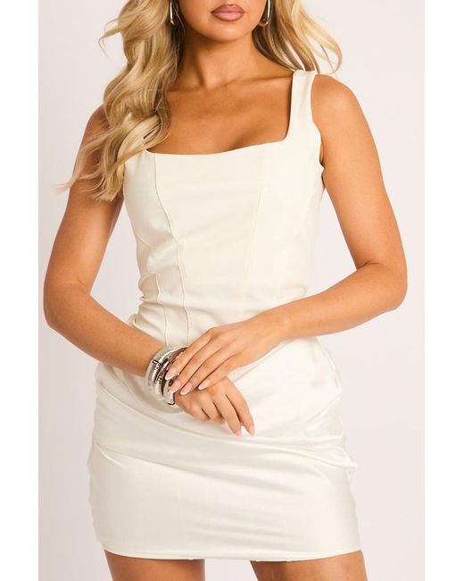 Rebellious Fashion White Square Neck Corset Draped Mini Dress