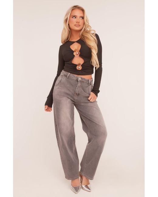 Rebellious Fashion Natural Charcoal High Waist Stretch Mom Jeans
