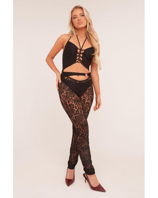 Rebellious Fashion Natural Sheer Lace Tie Detail Jumpsuit