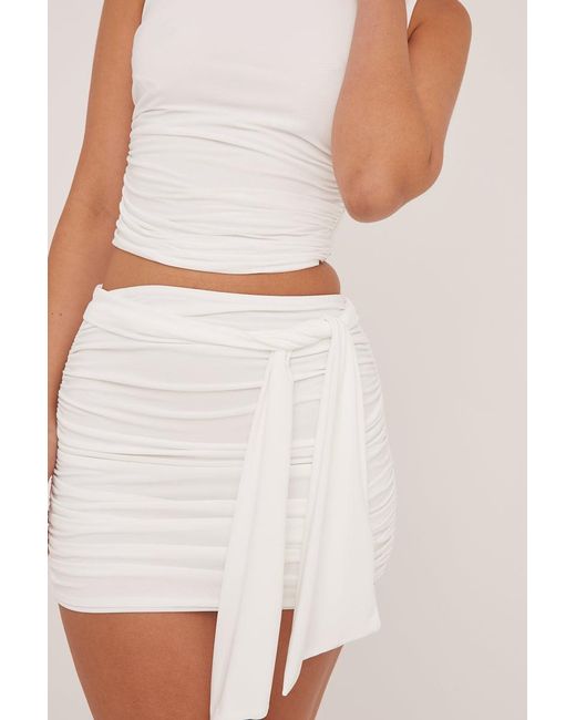 Rebellious Fashion White Ruched Sleeveless Cropped Top & Mini Skirt Co-Ord Set