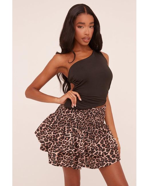 Rebellious Fashion Brown Leopard Print Shirring Detail Tiered Mini Skirt