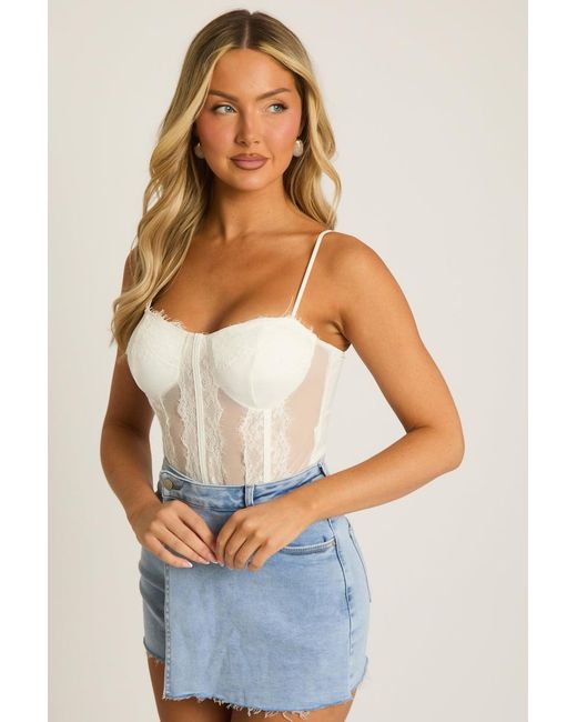 Rebellious Fashion Blue Lace Corset Detail Bodysuit