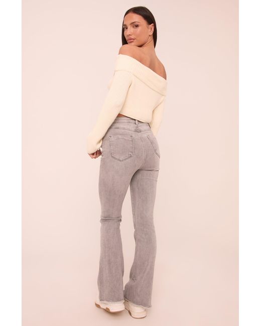 Rebellious Fashion Natural Light High Waist Kick Flare Frayed Hem Denim Jeans