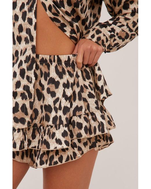 Rebellious Fashion Brown Leopard Print Frill Detail Shorts