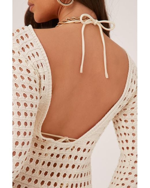 Rebellious Fashion Natural Crochet Scoop Back Mini Dress