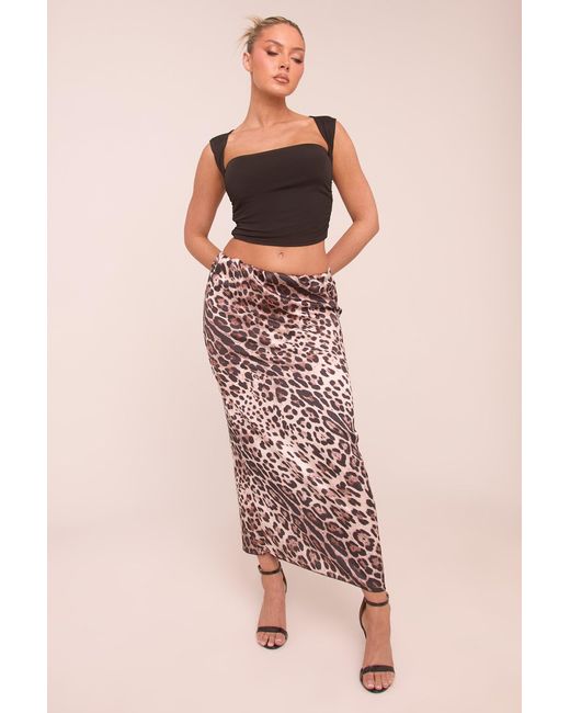 Rebellious Fashion Brown Leopard Print Satin Maxi Skirt